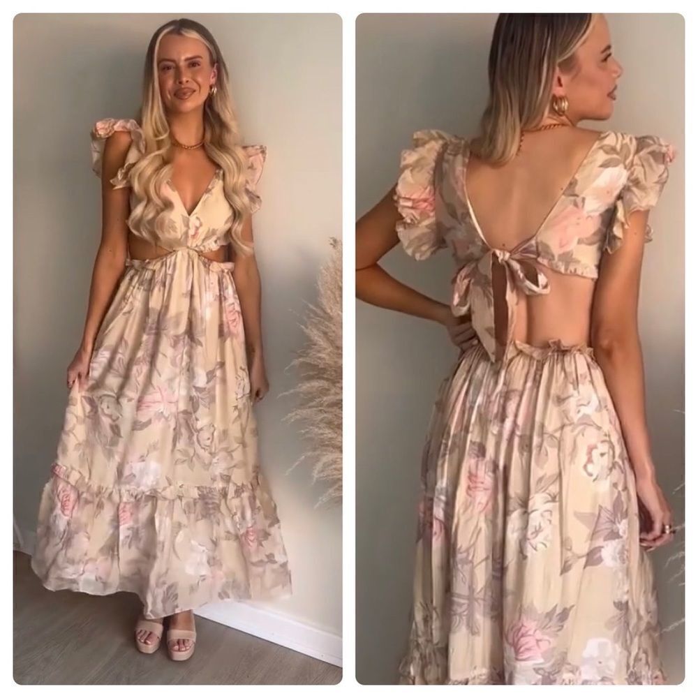 H&M Cut Out Dress Frills Pastel Floral Print - Picture 11 of 12